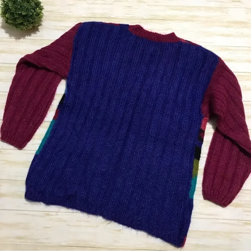 Chu Vintage‎ 80s 90s Mohair Geometric Color Block Oversized Sweater Size Medium